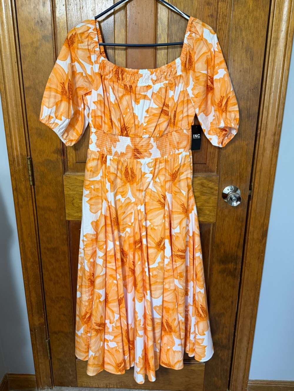 INC International Concepts White and Orange Floral Midi Dress - Picture 5 of 6